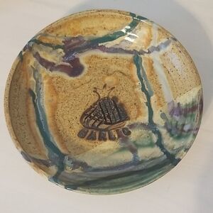 Handcrafted Ceramic Garlic Dish - 6.75" Diameter Multicolor